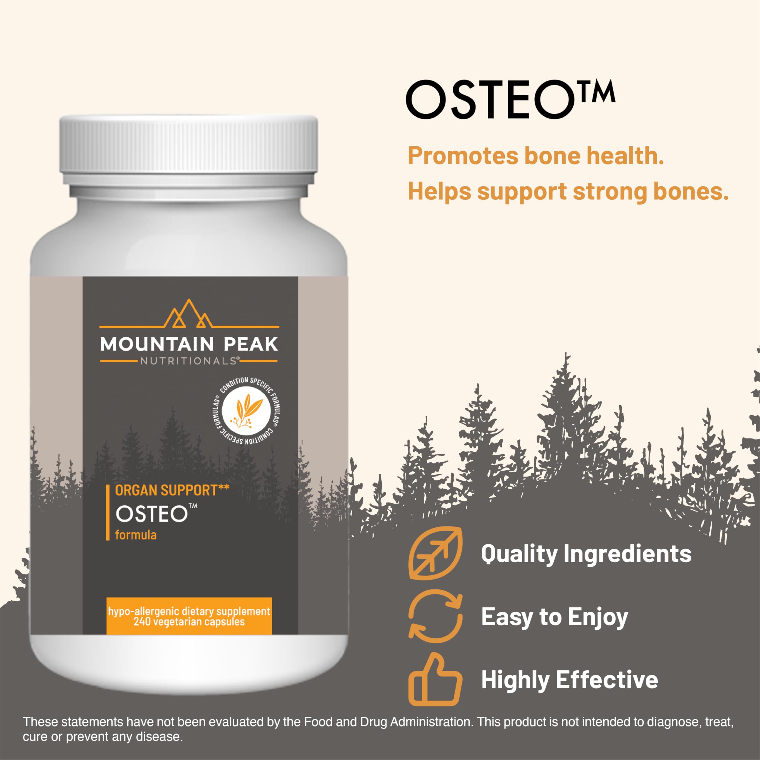 Mountain Peak Osteo capsules in bottle ready for daily bone health routine.