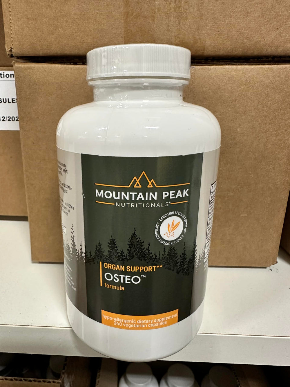 Mountain Peak Osteo two-capsule daily use instruction on label.