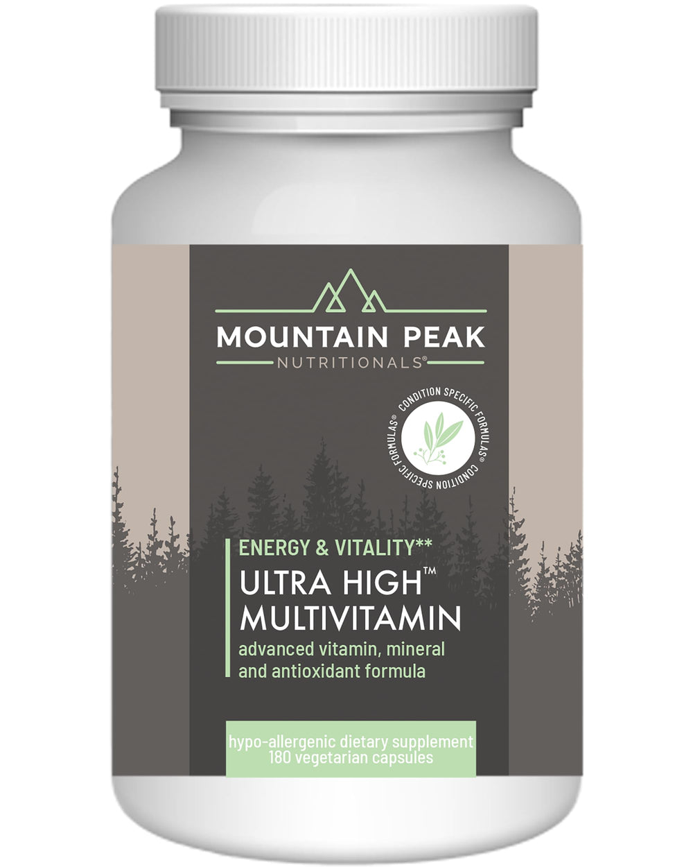 Mountain Peak Nutritionals Ultra High Multivitamin bottle front for daily wellness.