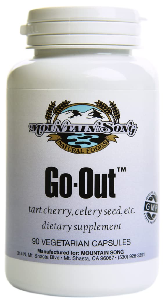 Mountain Song Go Out Relief bottle showcases tart cherry concentrate for uric acid support.