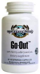 Mountain Song Go Out Relief bottle showcases tart cherry concentrate for uric acid support.