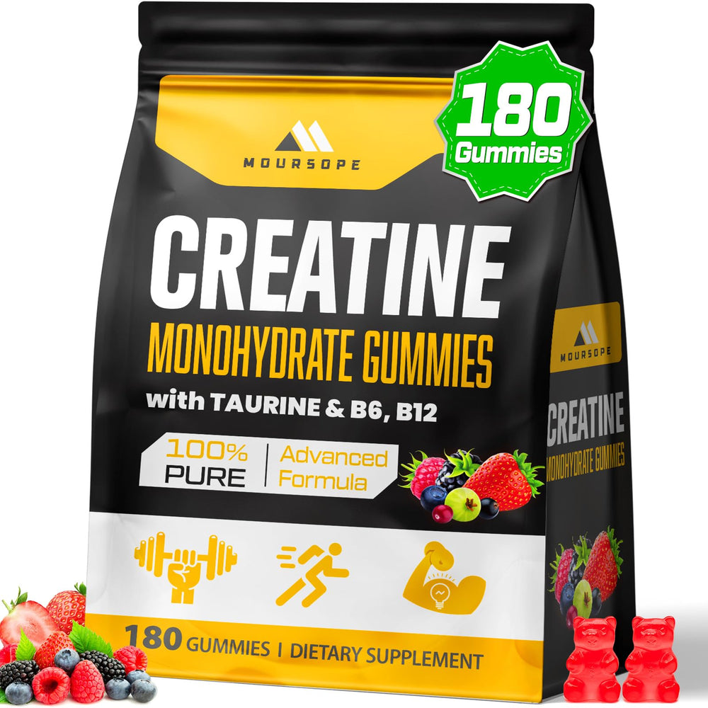 Moursope Creatine Gummies mixed berry bottle supports muscle performance during workouts.