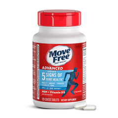 Move Free Advanced bottle front shows 120 tablets for joint support and mobility