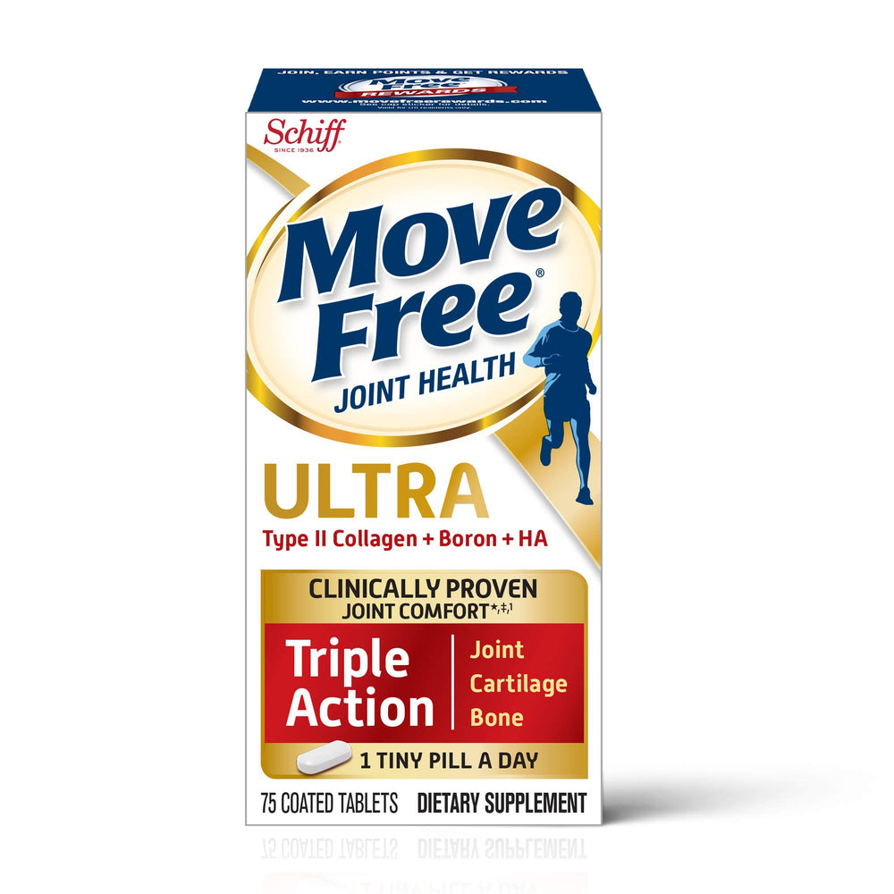 Move Free Type II Collagen tablet closeup showing compact daily pill.