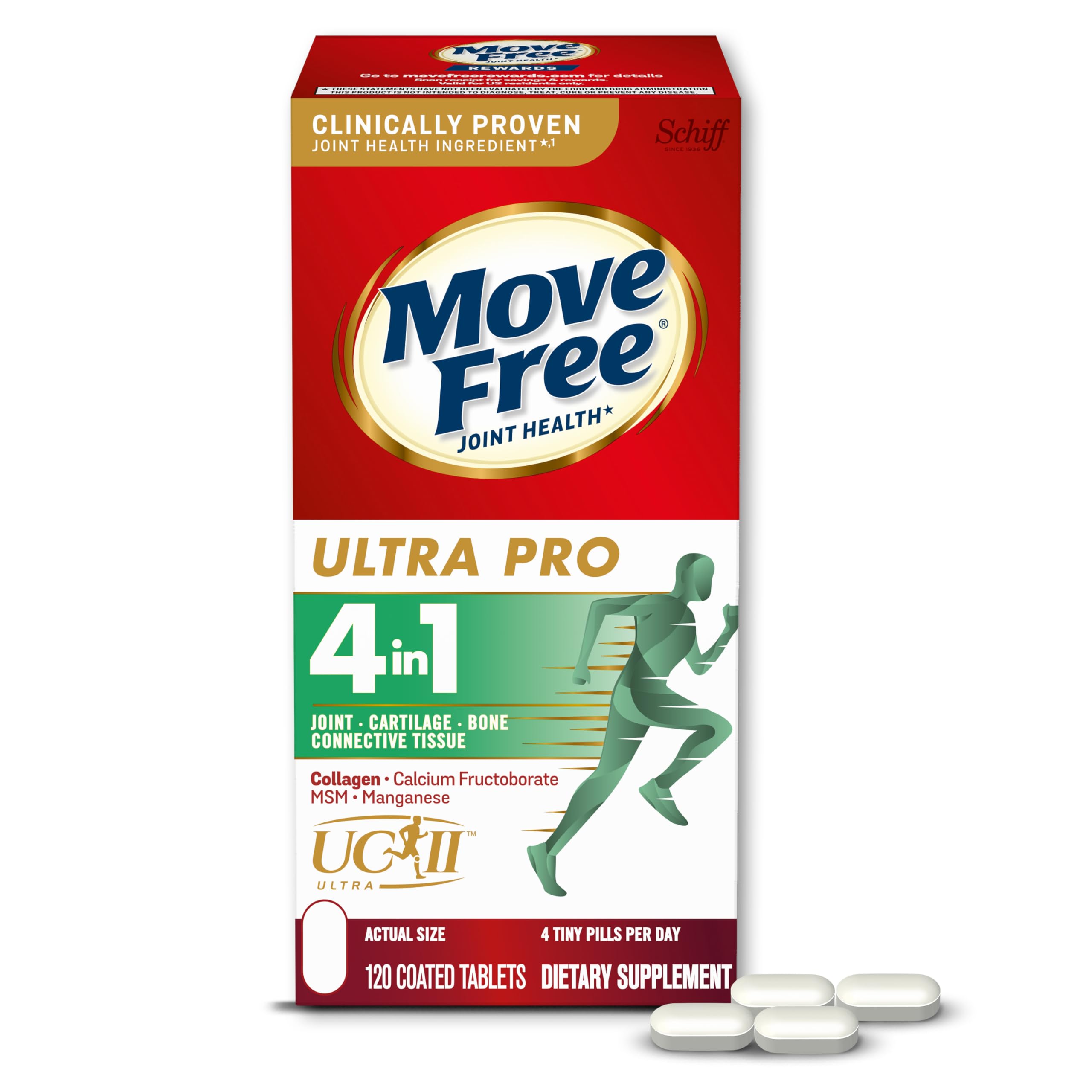 Move Free Ultra Pro bottle front view offers joint comfort cue.