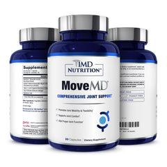 MoveMD bottle close-up shows premium packaging for daily joint support.