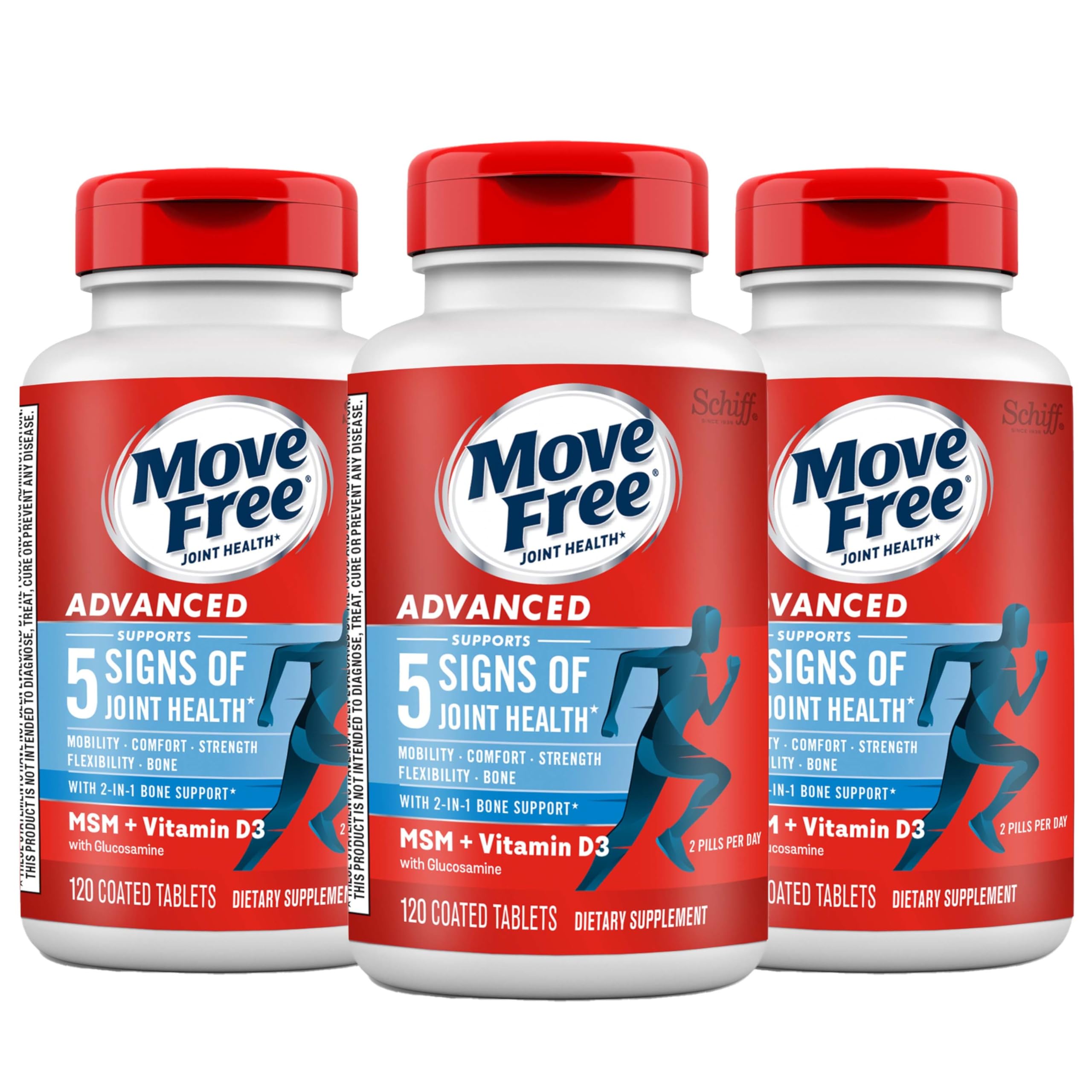 Move Free Advanced bottle front view showing joint support formula for mobility