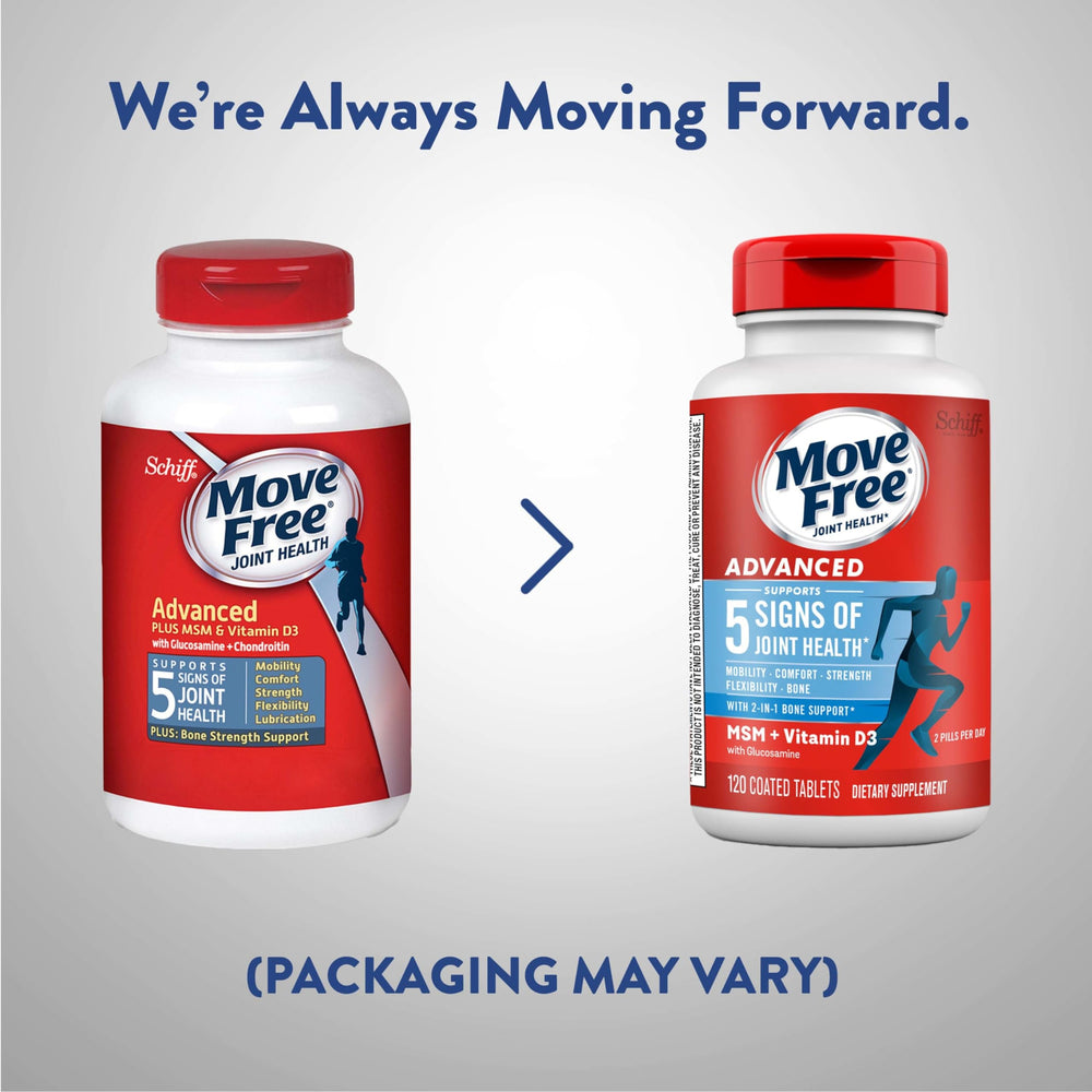 Move Free Advanced multi bottle packaging signaling long term routine