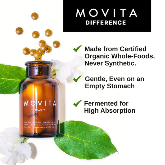 Movita Beauty tablet close-up highlights precise dosing for daily wellness.