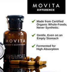 Movita glass bottle close-up, premium storage for your daily vitamins.