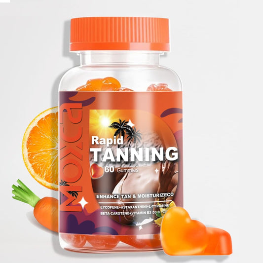 Moxca vegan beauty gummies in amber bottle for radiant skin hydration