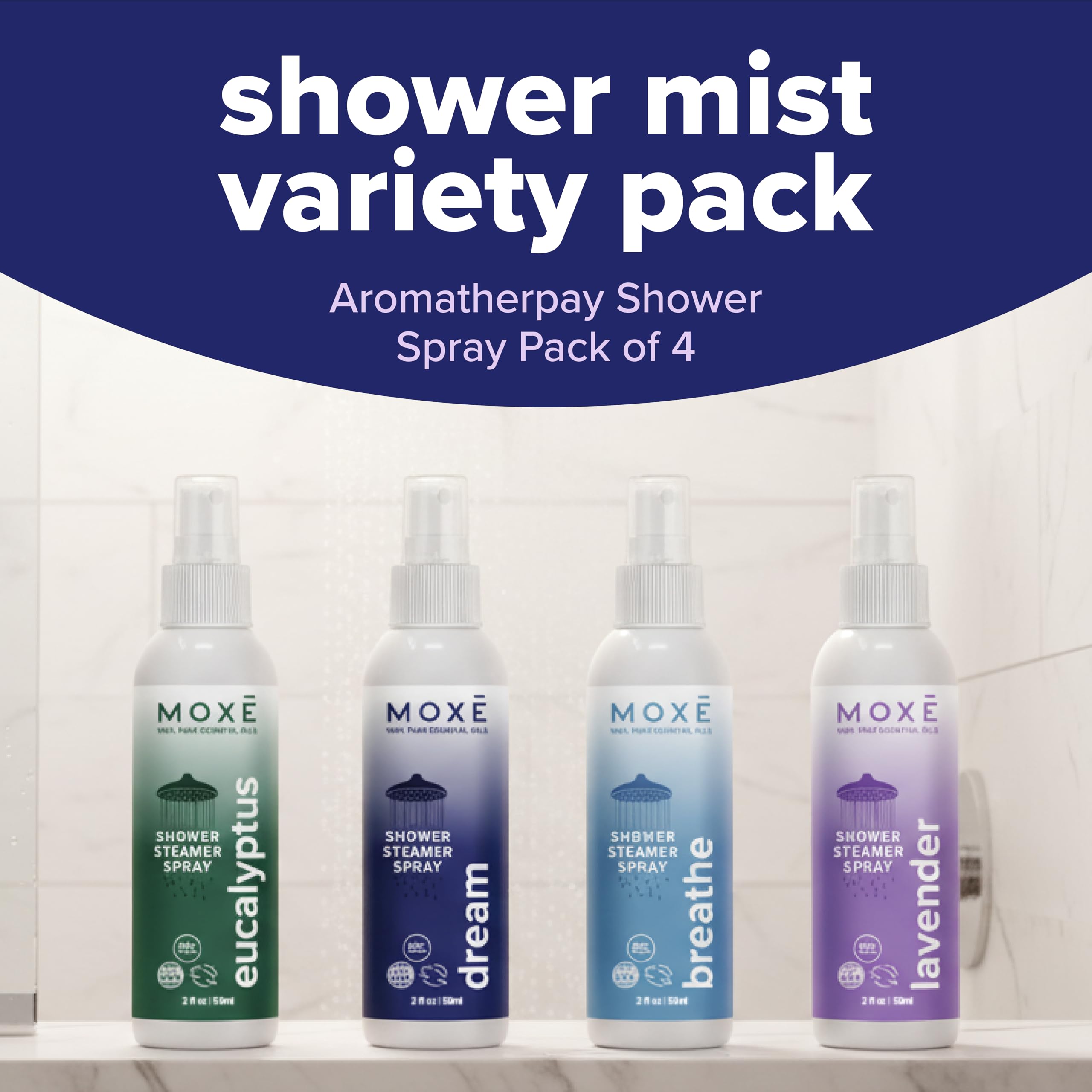 MOXE Aromatherapy Shower Mist variety pack breathe 2oz bottle supports sinus comfort