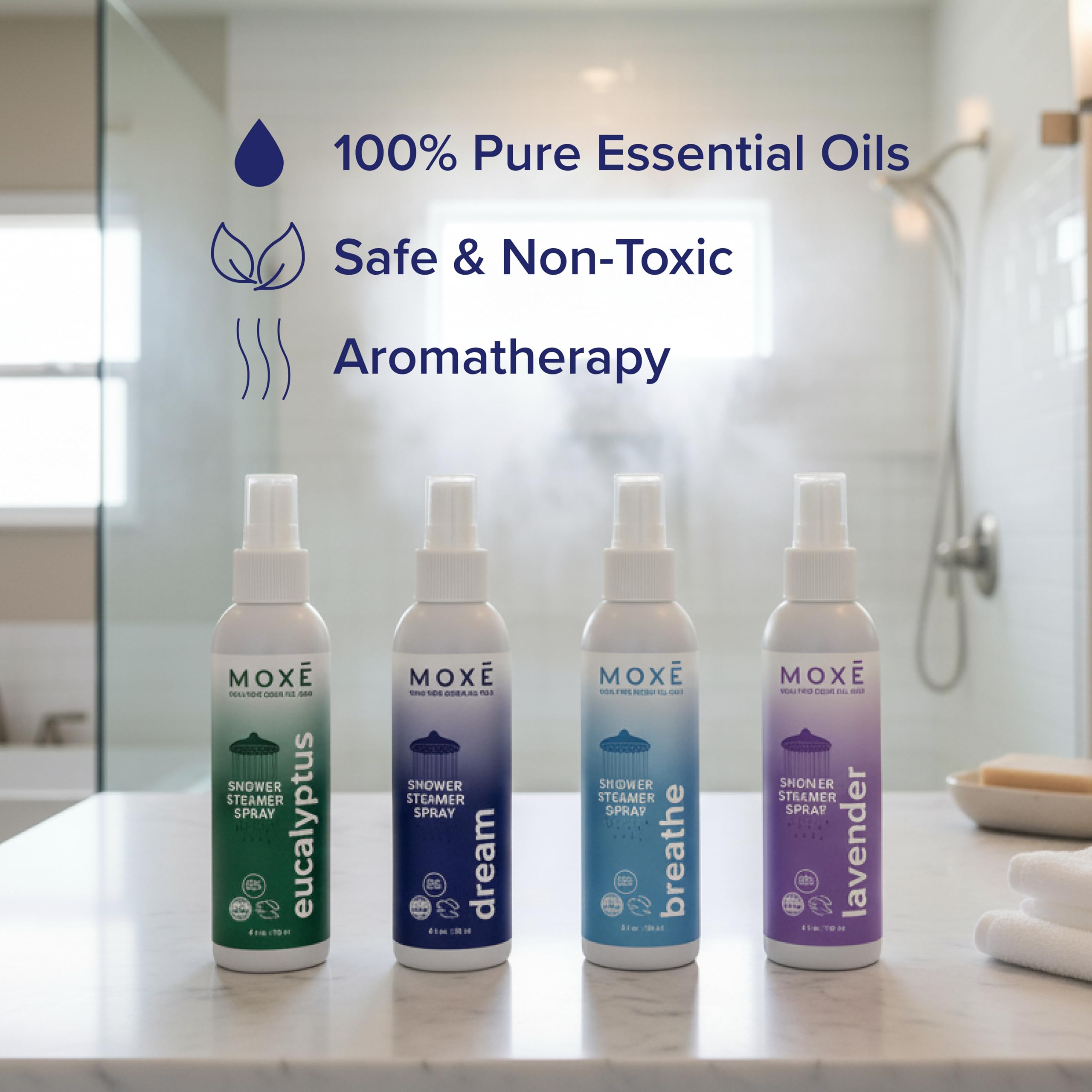 MOXE Aromatherapy Shower Mist variety pack dream 2oz bottle invites relaxation