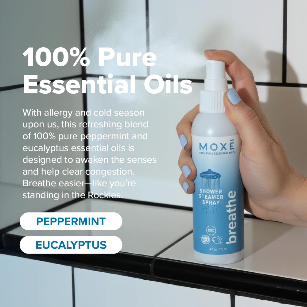 MOXE Breathe room spray use demonstrates versatile aroma for spaces.