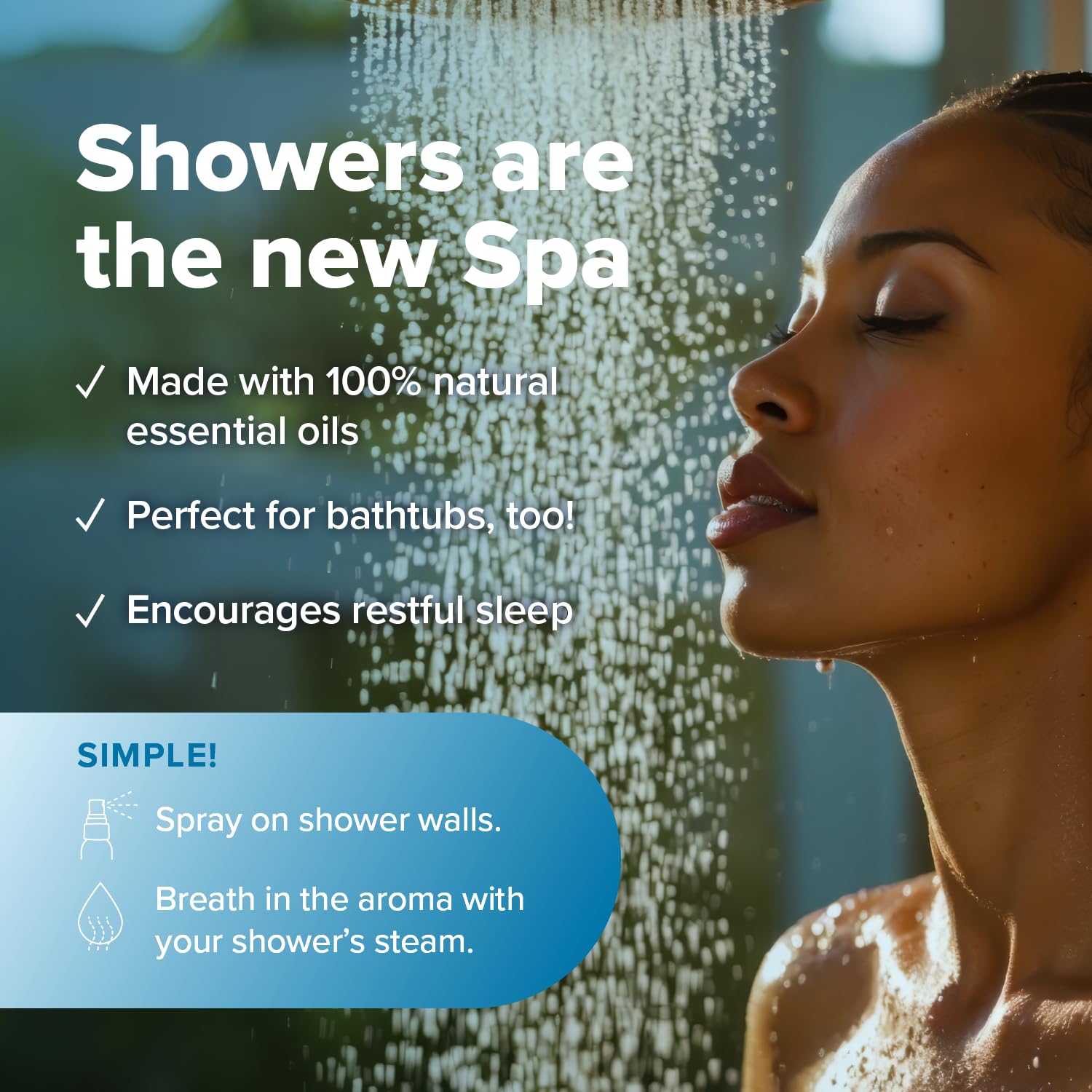 MOXE Breathe spray action reveals easy mist release into shower steam.