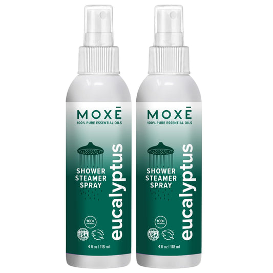MOXE Eucalyptus Shower Mist bottle ready for a refreshing aromatherapy shower