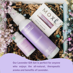 MOXE Lavender shower steamer spray bottle releasing a calming aroma