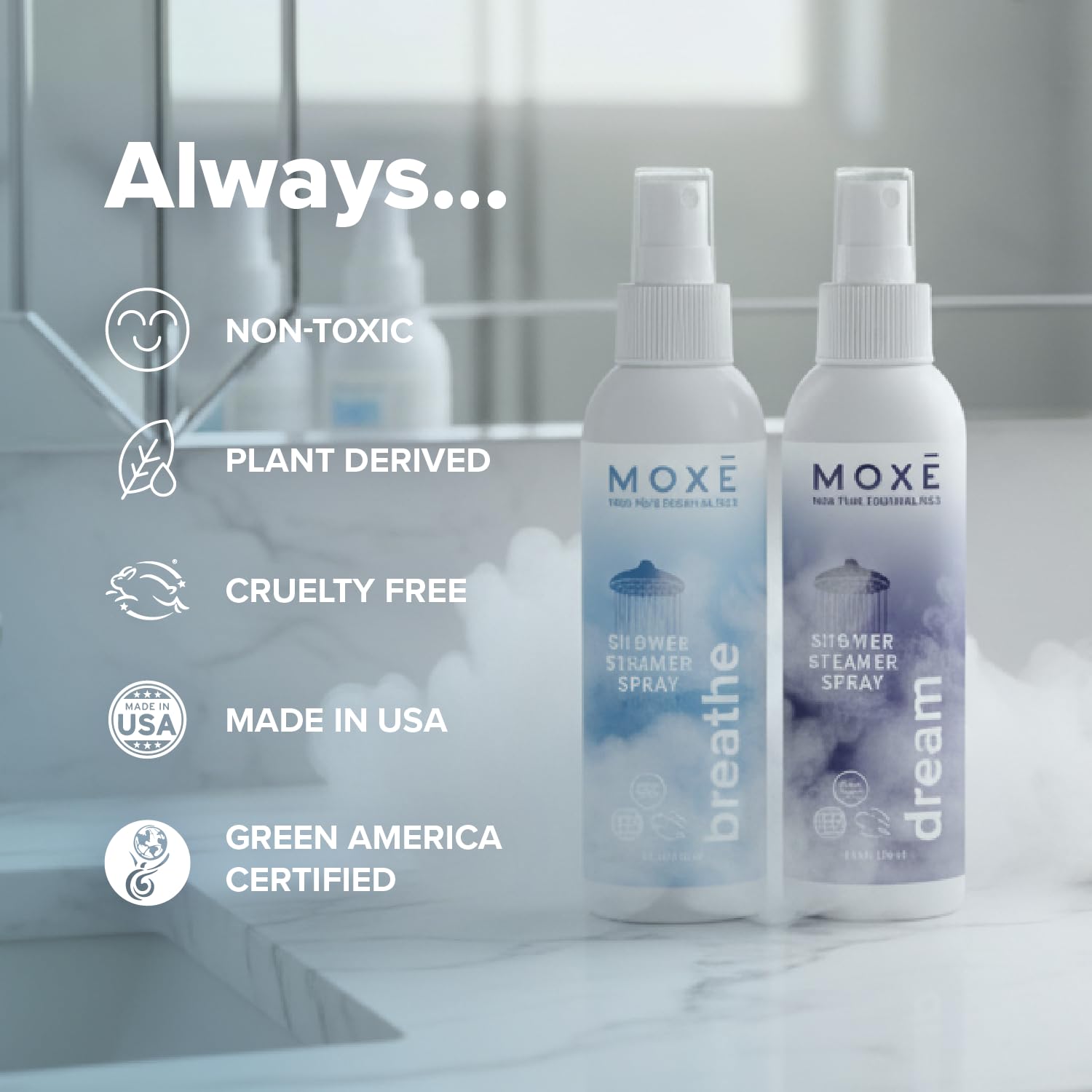 MOXE Made in USA label on bottle highlighting quality and safety