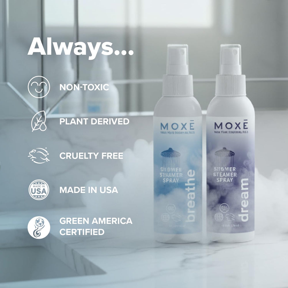 MOXE Made in USA label on bottle highlighting quality and safety