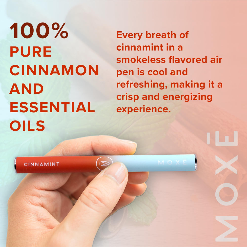 MOXE Natural Cinnamint Air Inhaler side view showing compact travel-friendly design