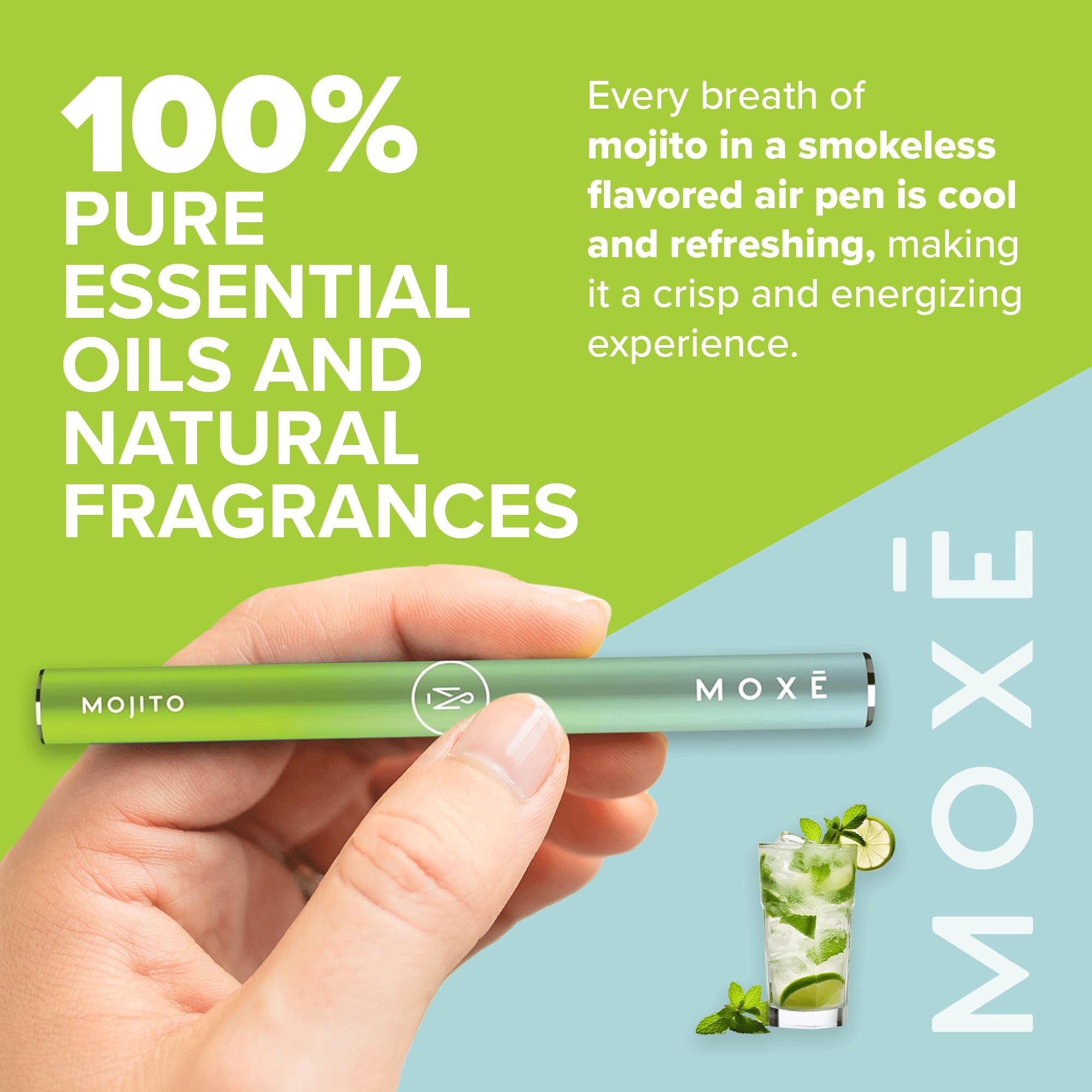 MOXE Natural Mojito Air Inhaler in use provides a minty breath during work.