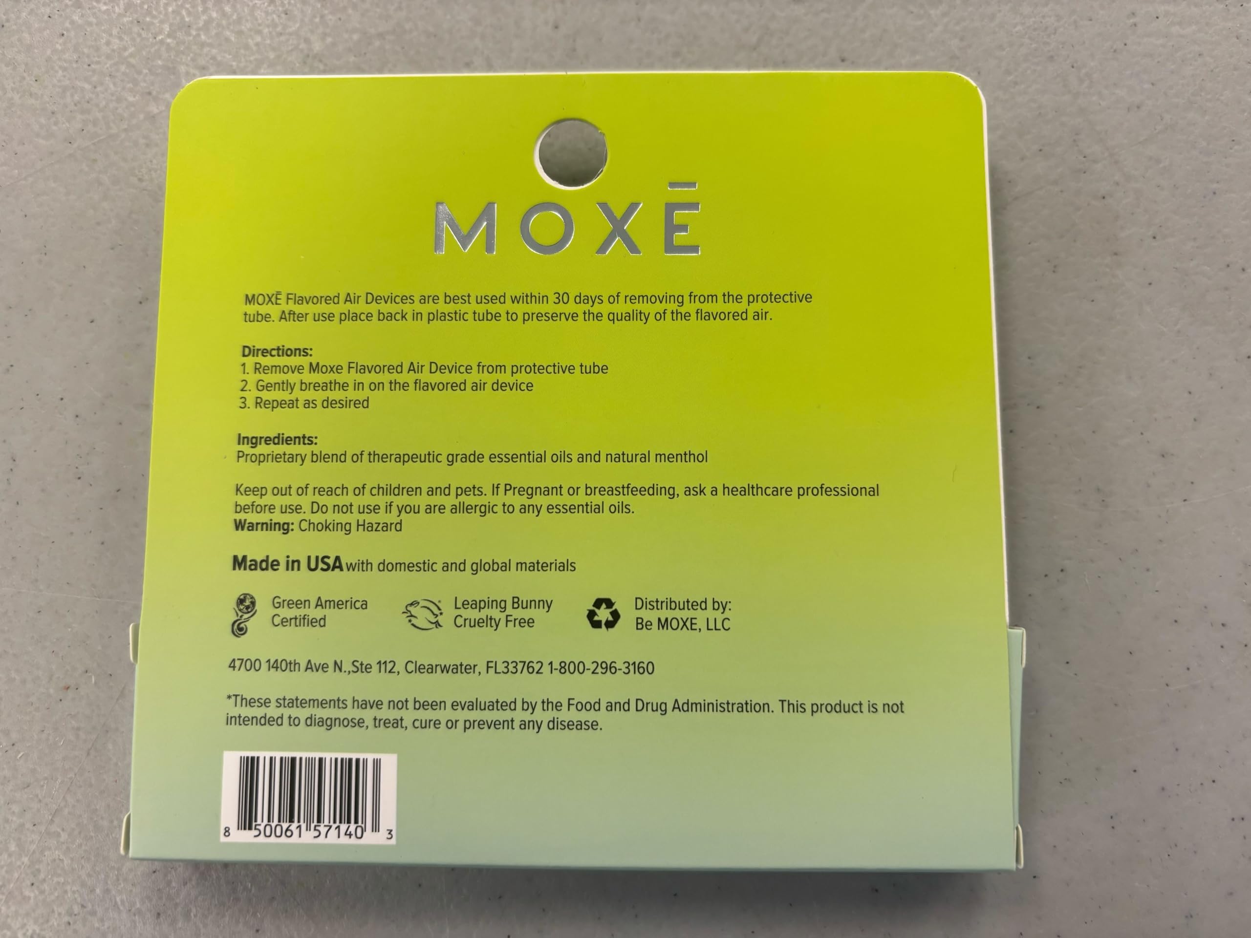 MOXE Natural Mojito Air Inhaler pack side highlights portable travel-friendly design.