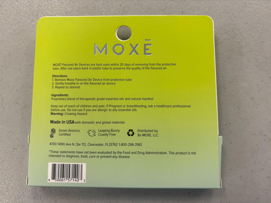 MOXE Natural Mojito Air Inhaler pack side highlights portable travel-friendly design.