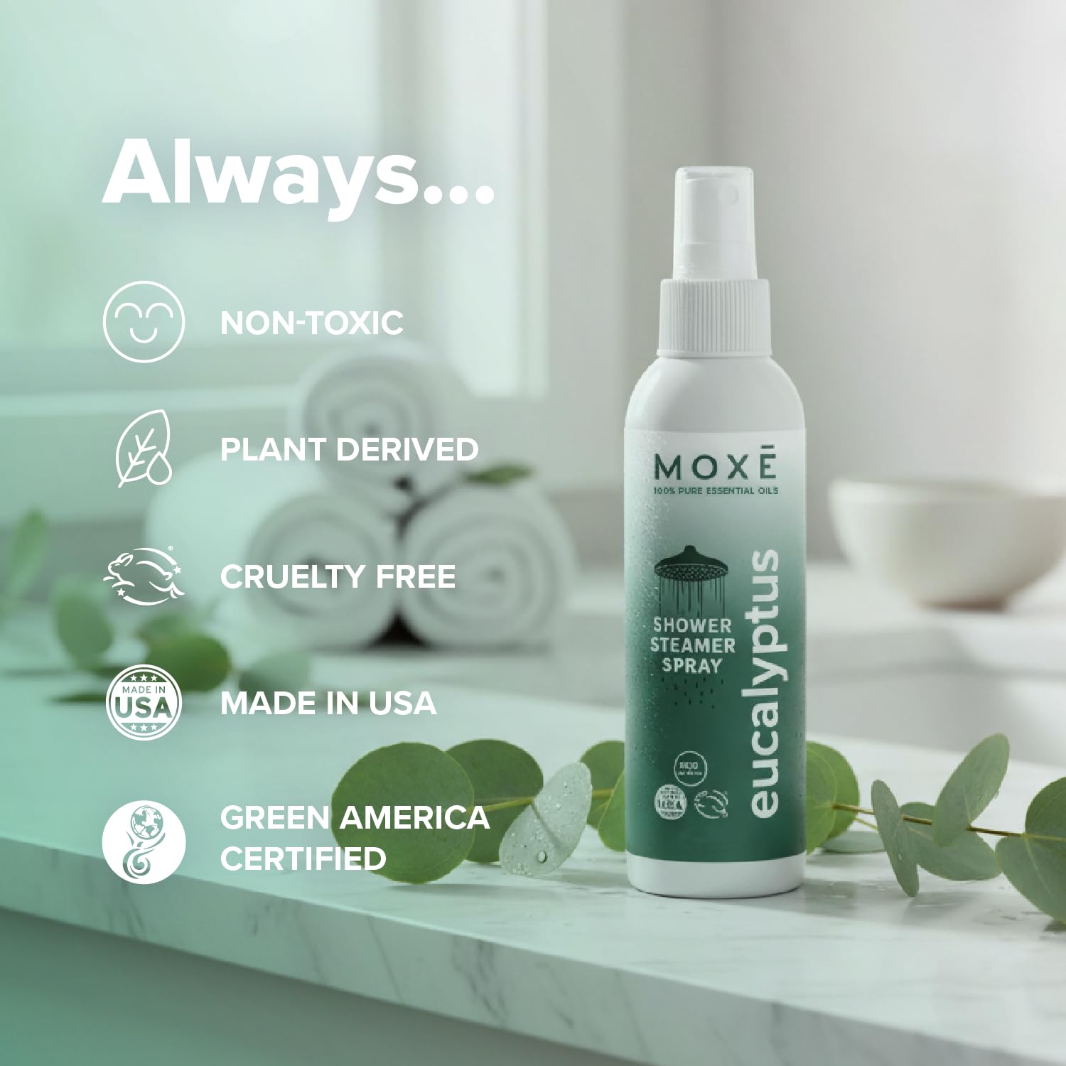 Mist being dispensed from MOXE spray as you shower