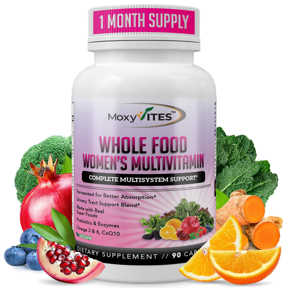 MoxyVites bottle front label for the vegan women's multivitamin.