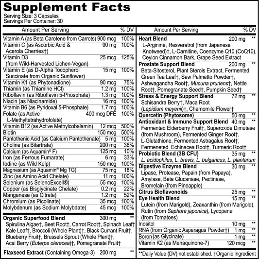 MoxyVites label close-up highlights 44 whole foods for comprehensive nutrients