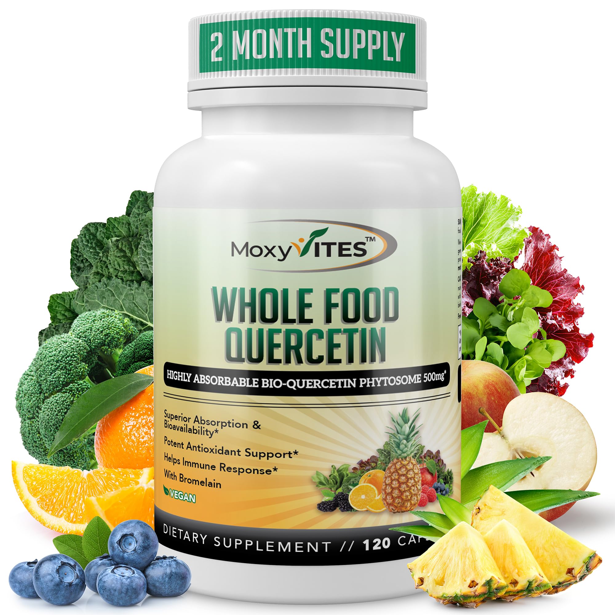 MoxyVites Quercetin phytosome bottle shows high absorption potential for daily wellness
