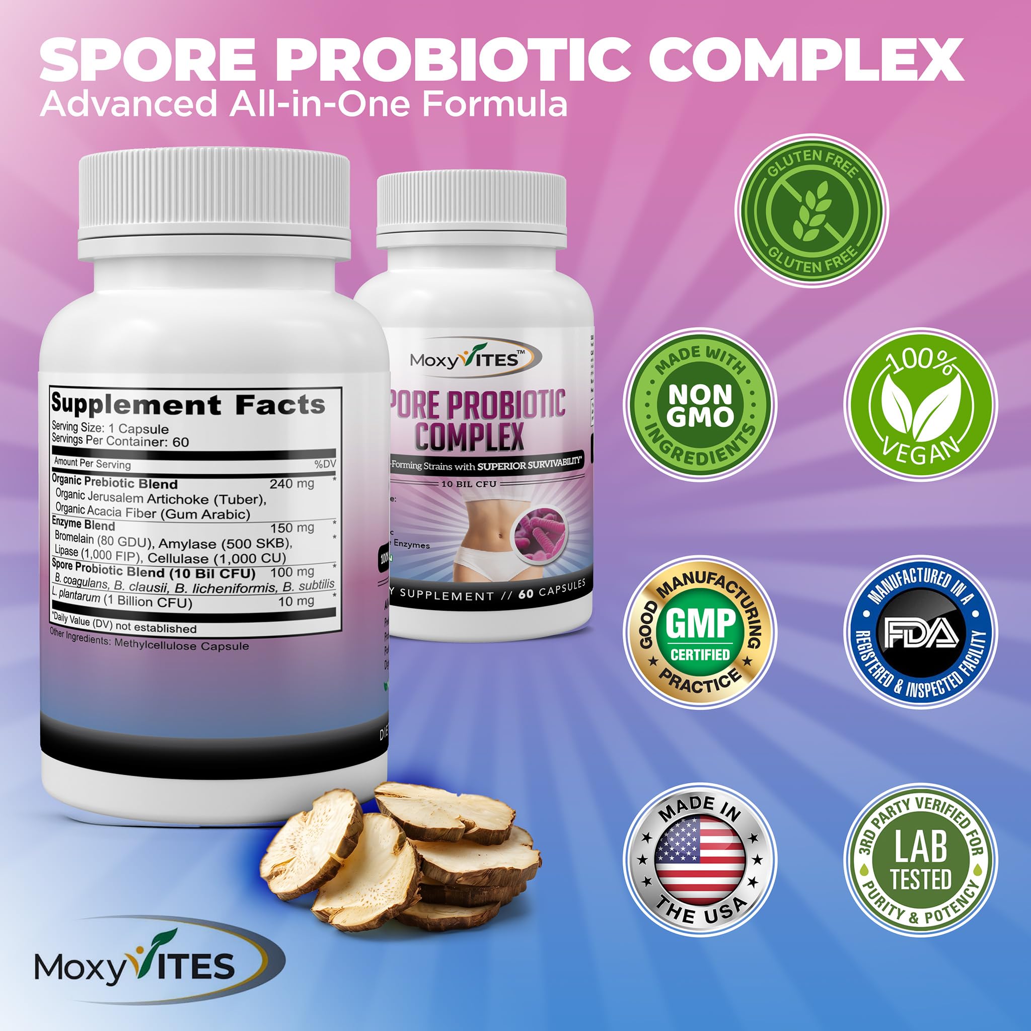 Vegan, Paleo, and Keto-friendly features on MoxyVites packaging.