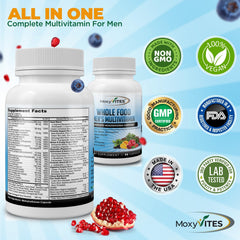 MoxyVites vegan symbol emphasizes plant-based daily vitamin for men