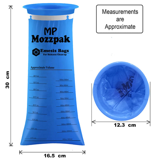 MP Mozzpak leak-proof barf bag with secure closure to prevent spills.