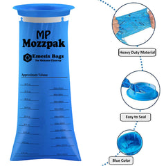 MP Mozzpak heavy-duty emesis bag made of sturdy plastic.
