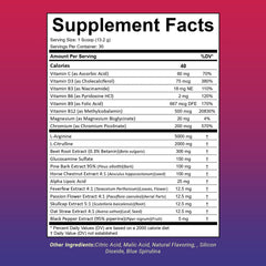 Mpain Blood Flow Super Formula nutrition facts panel highlights daily nutrient content