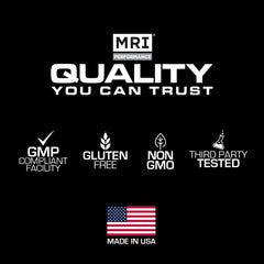 MRI Performance NO2 nutrition facts panel highlights the patented NO2 blend and serving details.