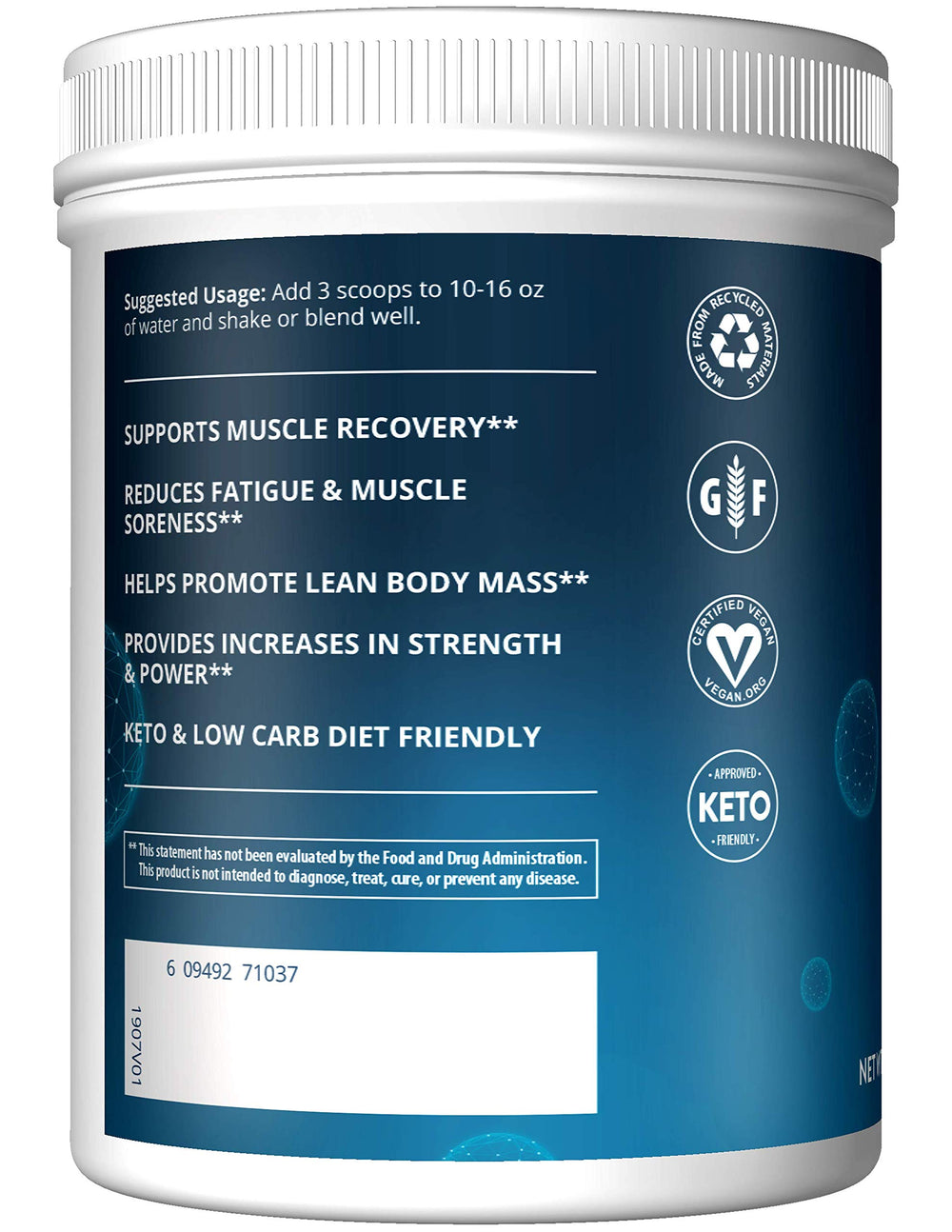 MRM BCAA+G RELOAD powder being dispensed during a workout session