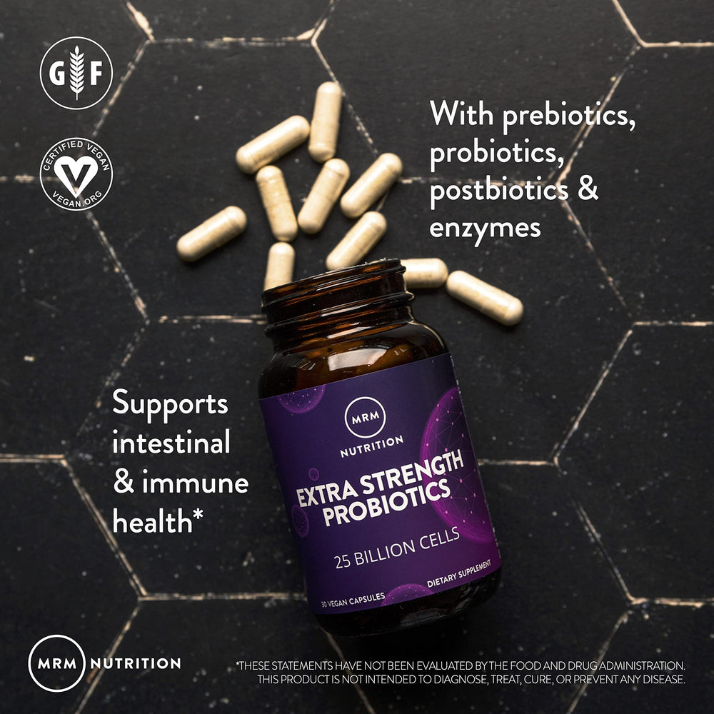 MRM capsule daily-use probiotic supports gut balance and immune health.