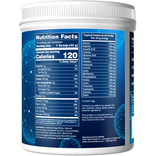 MRM Egg White Protein Chocolate shake in a glass, ideal post-workout hydration.