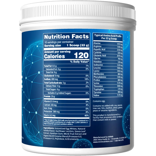 MRM Egg White Protein Vanilla cap close-up highlighting clean ingredients