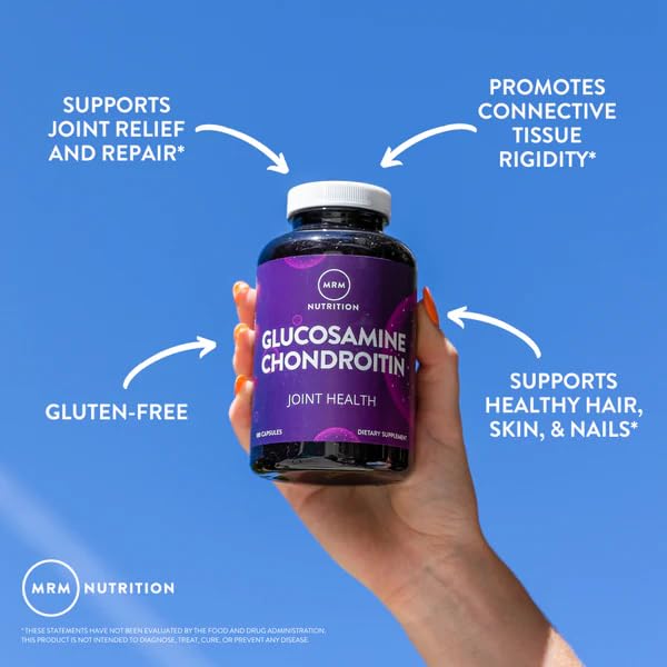MRM glucosamine chondroitin daily routine scene suggests easy, gluten-free daily use