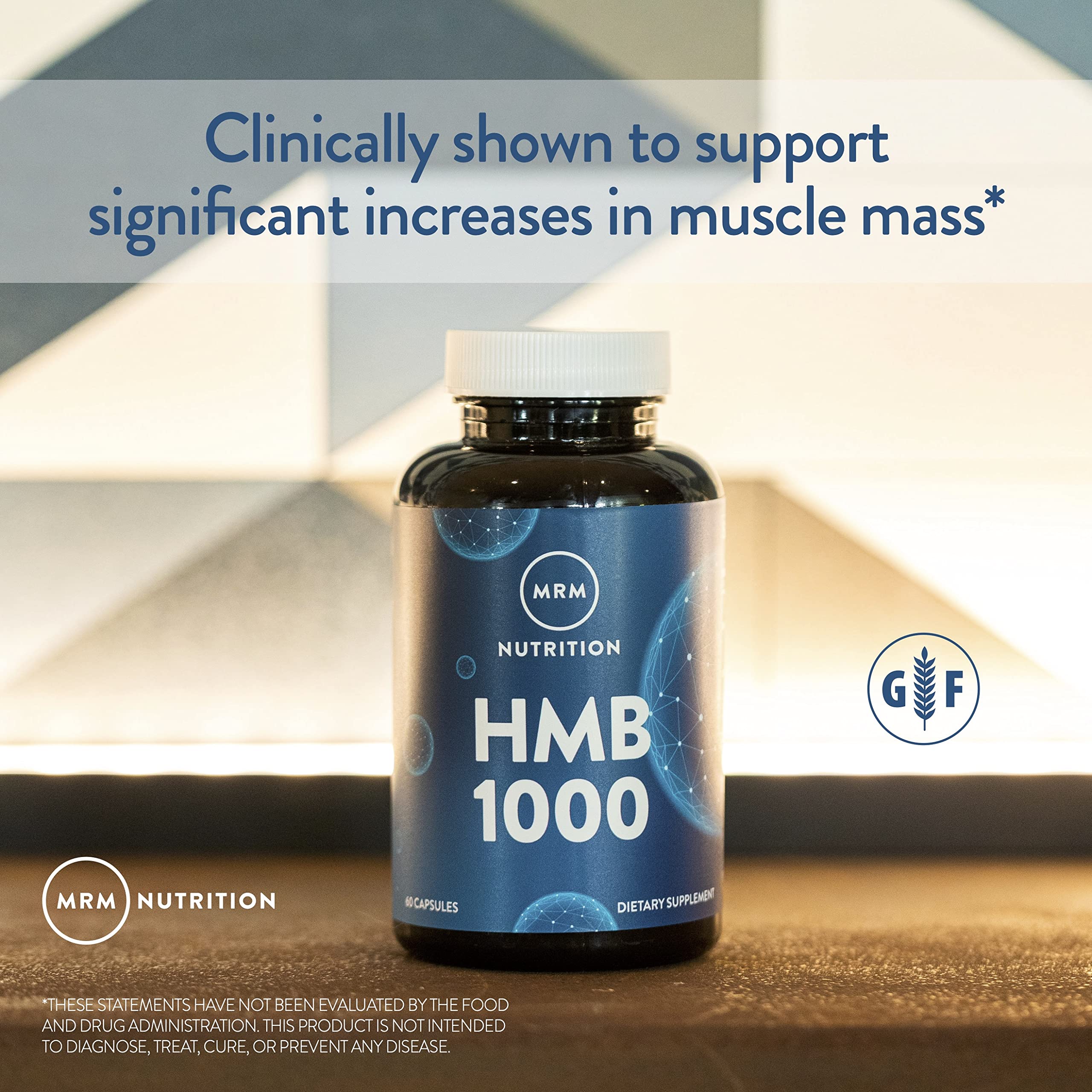 MRM HMB 1000 packaging-closeup highlighting non-GMO and gluten-free features