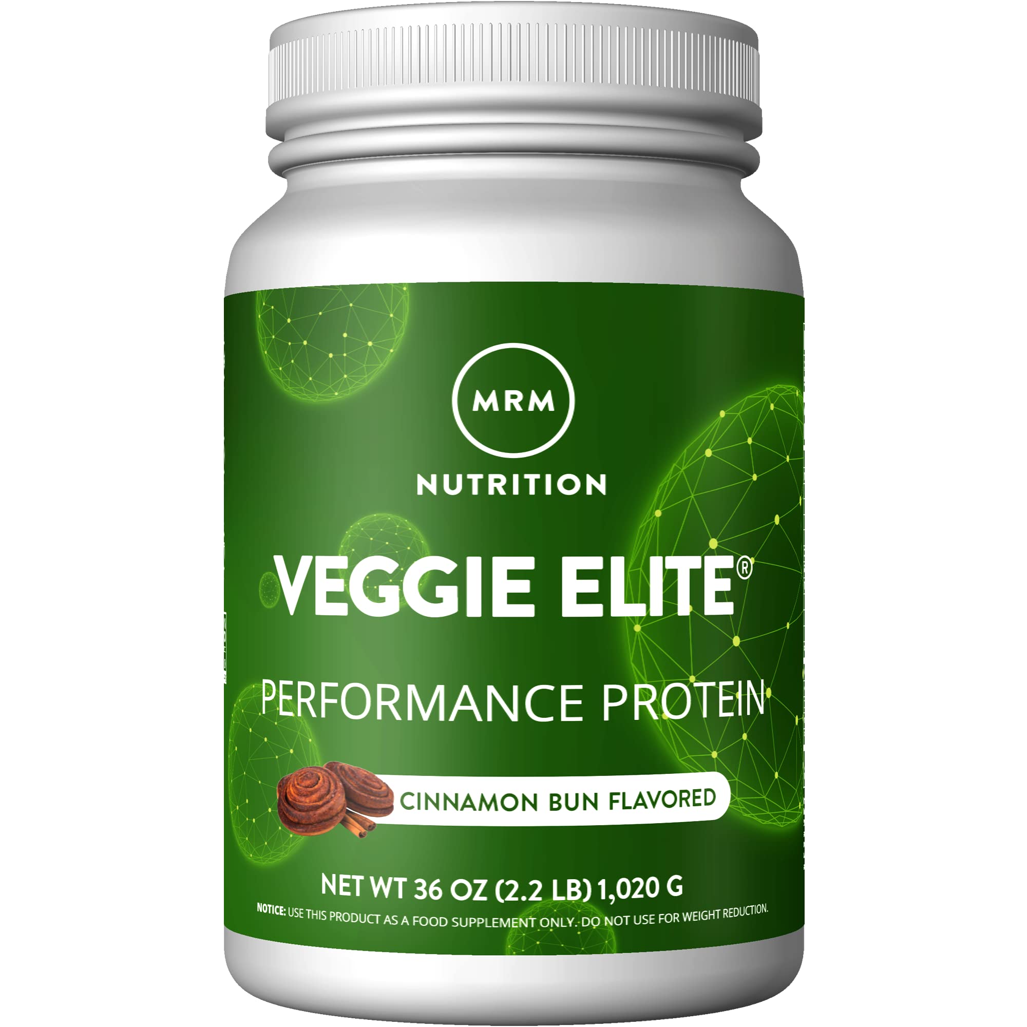MRM Veggie Elite Cinnamon Bun powder being poured for a protein shake, supporting active lifestyles