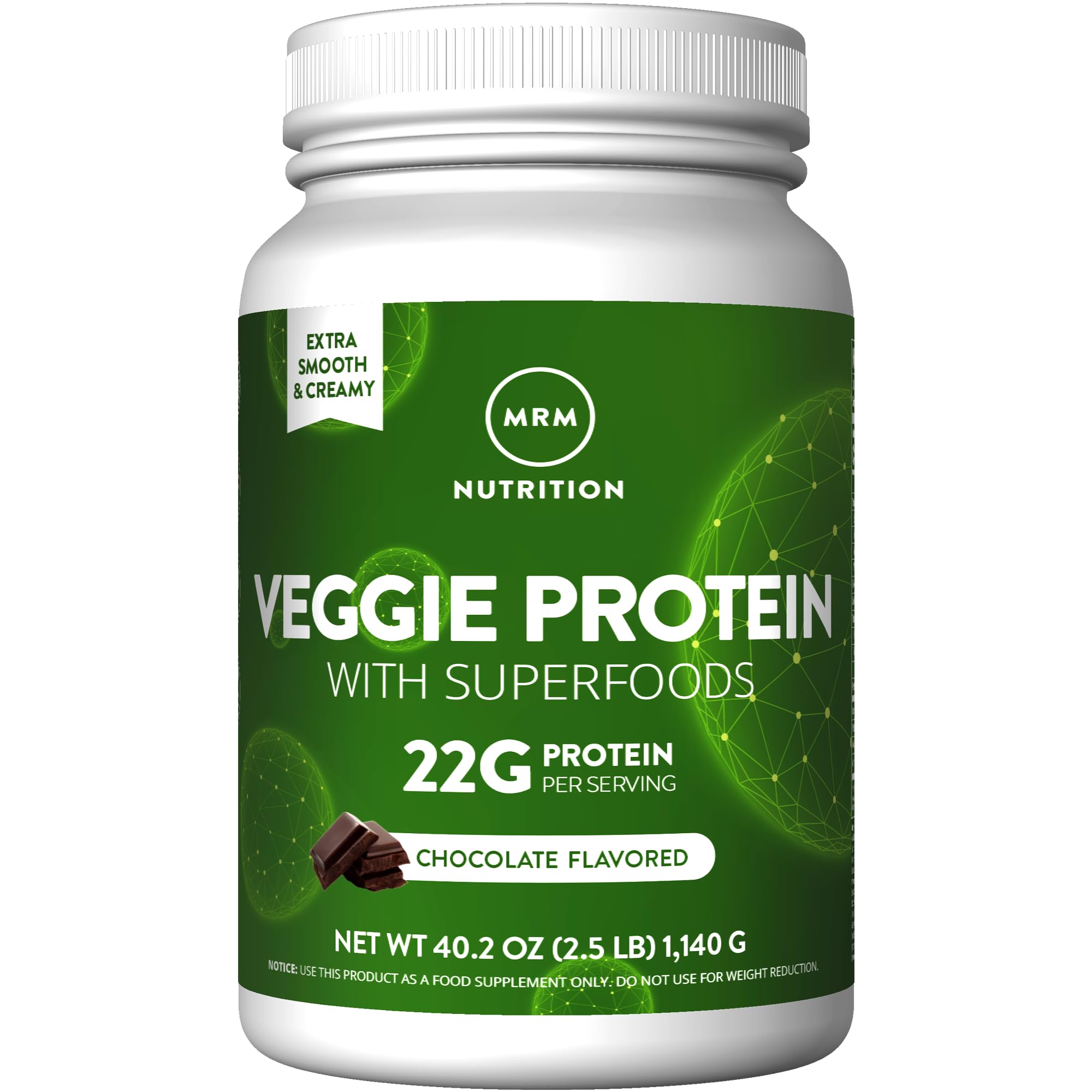 MRM Veggie Protein with Superfoods chocolate tub for a creamy daily shake