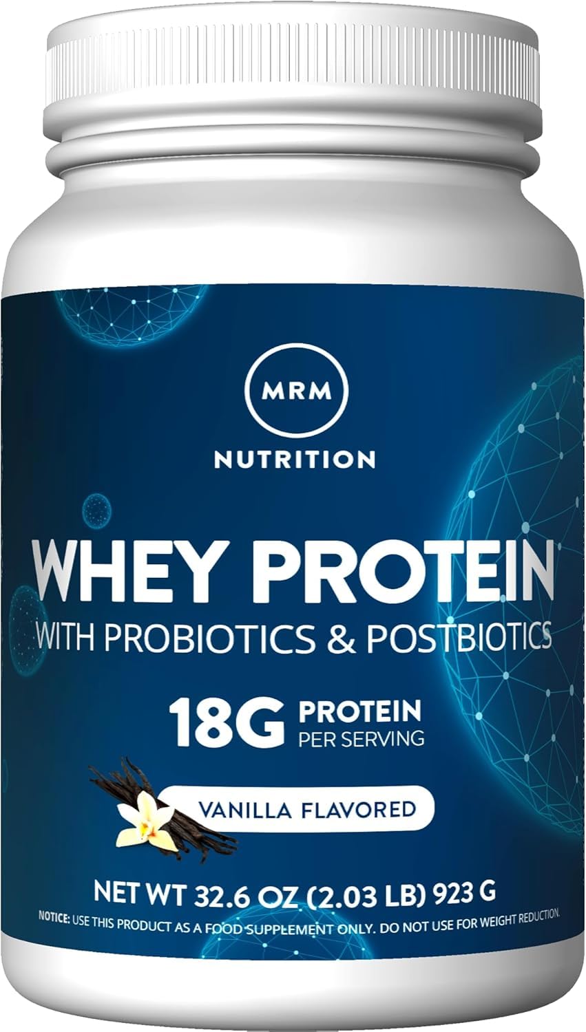 MRM Whey Protein Vanilla powder being poured for a post-workout shake