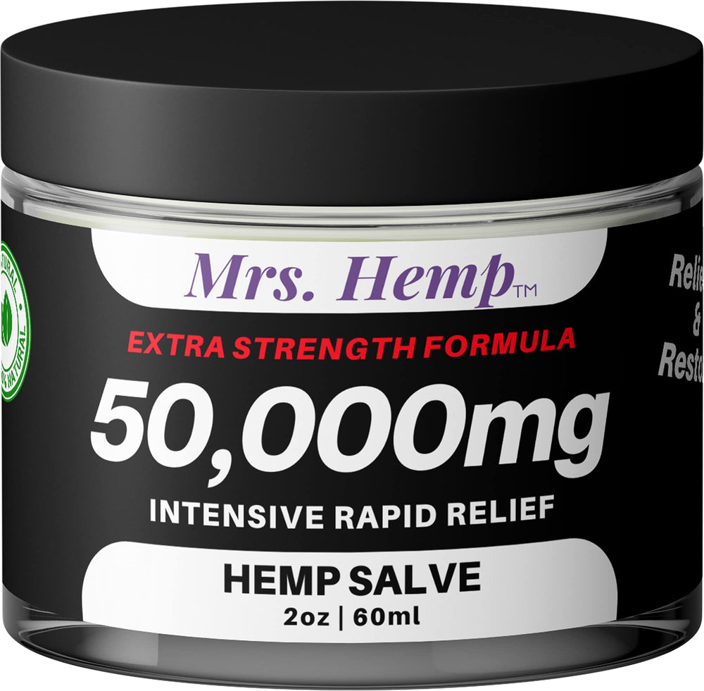 MRS. Hemp 50,000 MG salve tube on hip joint for focused support.