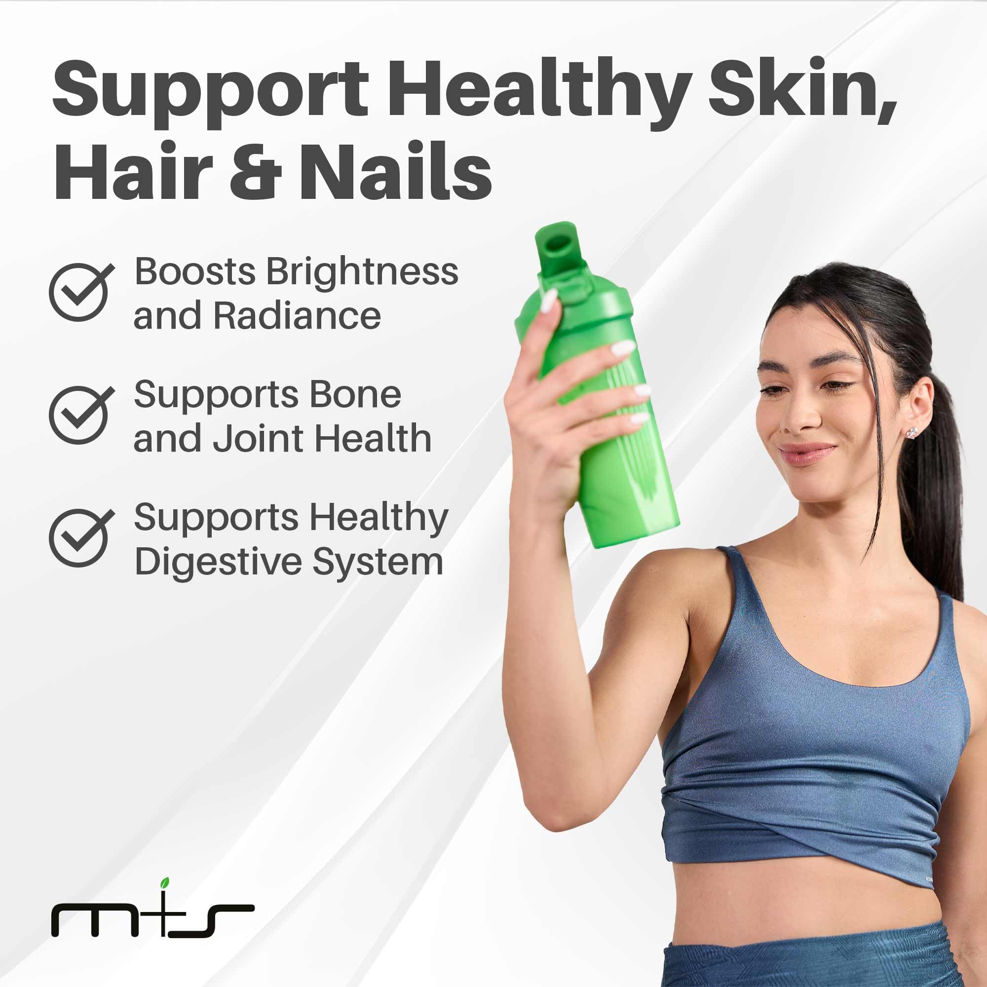 MS Multi Collagen Complex label highlights collagen types I, II, III for versatile benefits.