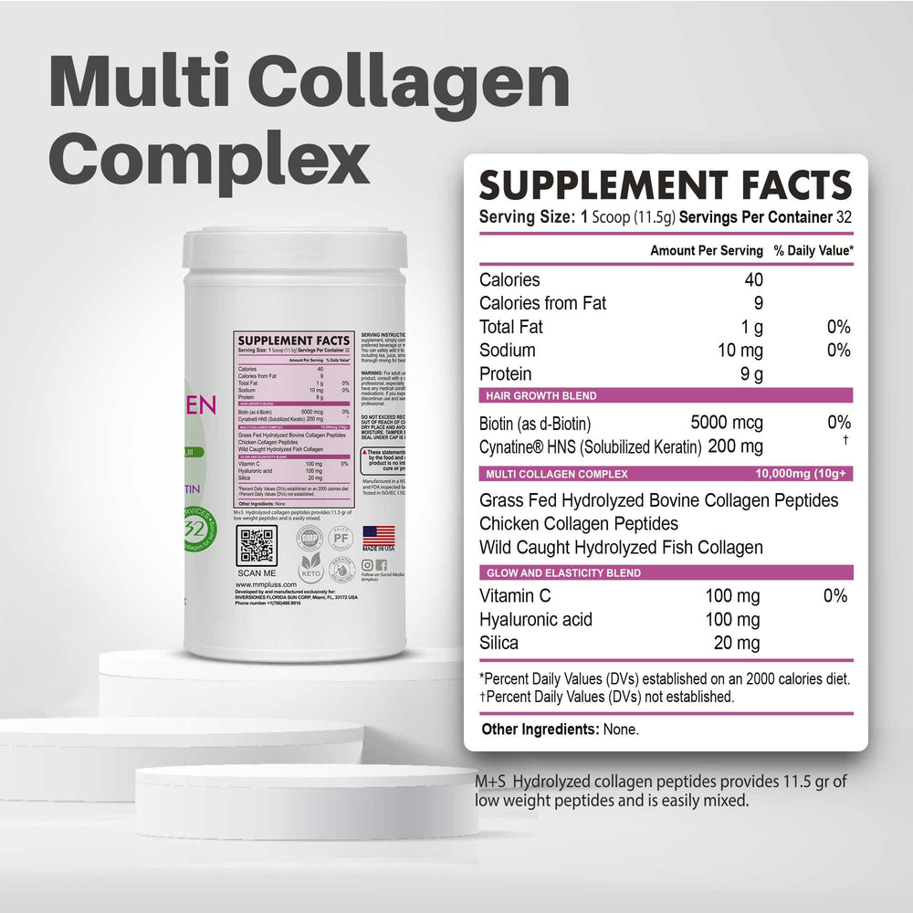 MS Multi Collagen Complex powder being mixed into a smoothie for nourishment.