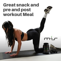 Graphic shows 25 g per serving of M+S protein powder